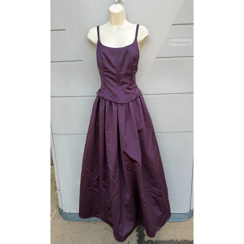 VTG Jessica McClintock Burgundy Satin Basque Waist Sz 12 Gothic Vamp Whimsigoth - Picture 5 of 12